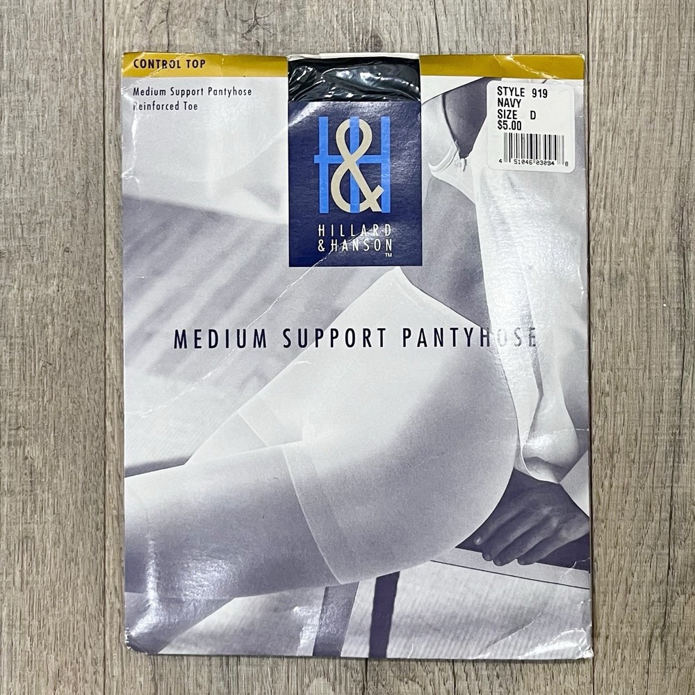 Hillard And Hanson Control Top Medium Support Pantyhose Size D Navy